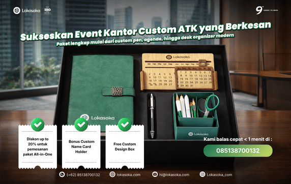 Promo Custom ATK mulai dari pulpen, agenda, notebook, hingga desk organizer
