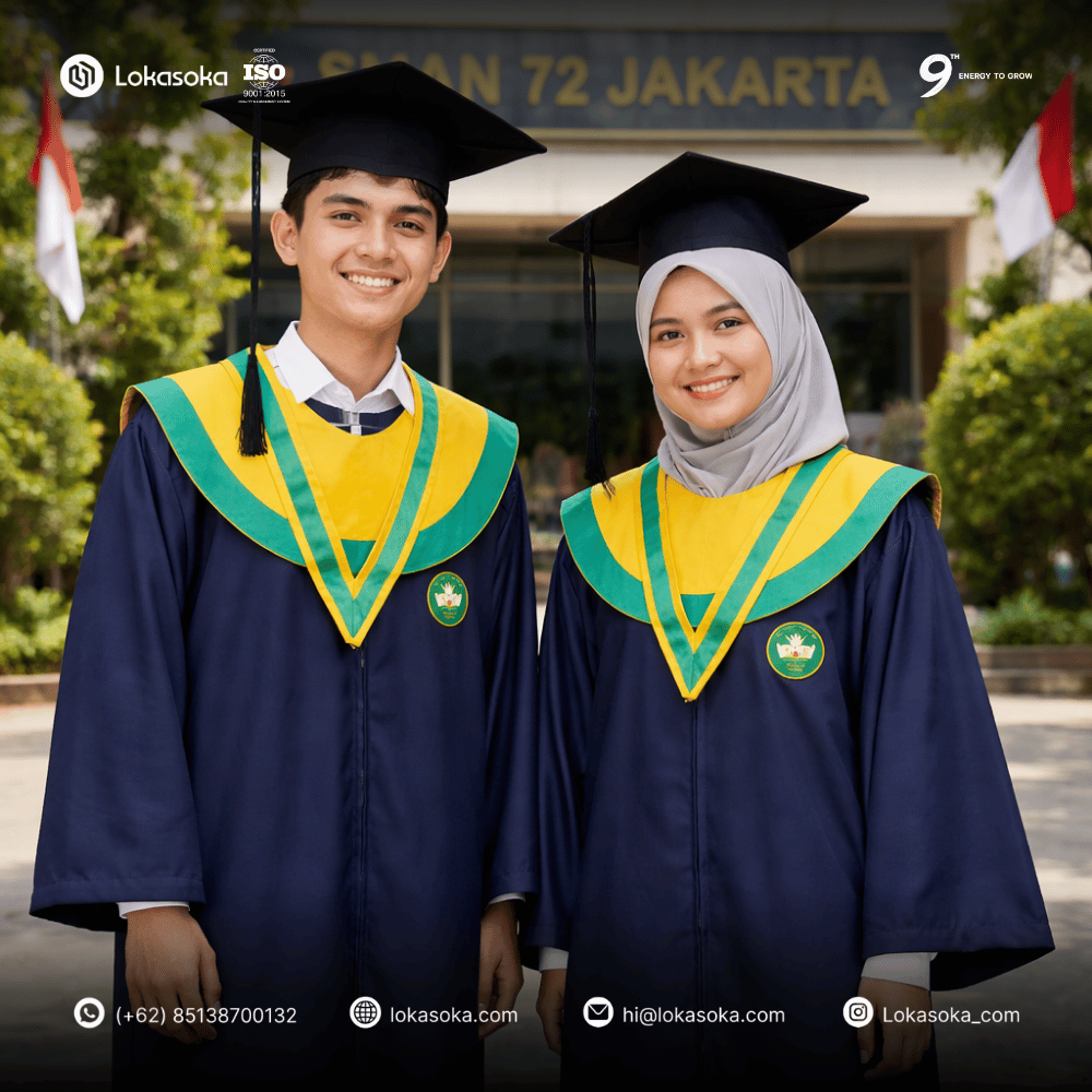 Vendor paket wisuda terpercaya menyediakan custom toga, map ijazah embos emas, dan plakat penghargaan untuk universitas dan sekolah dari Lokasoka