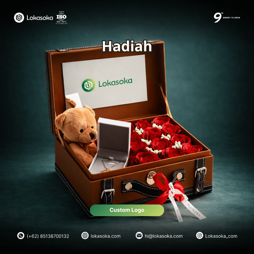 Hampers custom estetik dalam kotak kado eksklusif untuk relasi kerja, solusi praktis pengiriman gift box personal dengan layanan branding perusahaan dari Lokasoka