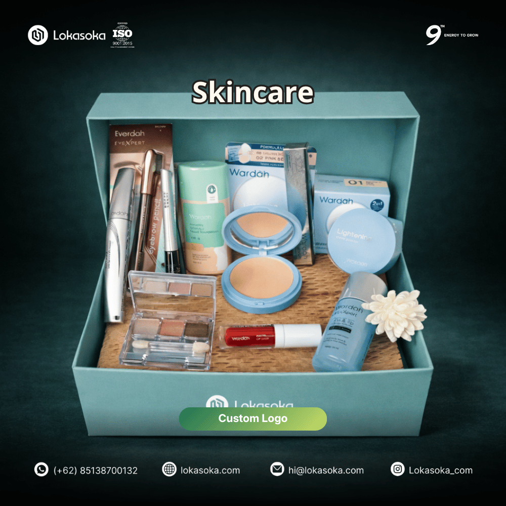 Hampers custom estetik dalam kotak kado eksklusif untuk relasi kerja, solusi praktis pengiriman gift box personal dengan layanan branding perusahaan dari Lokasoka