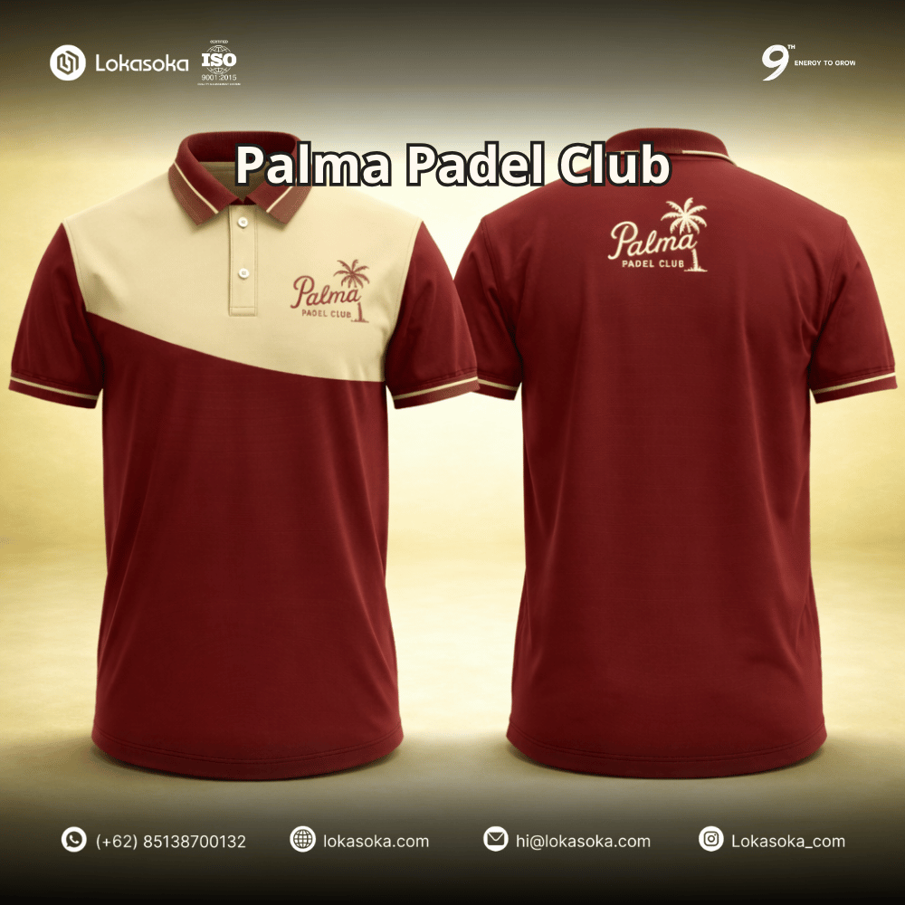 Inspirasi desain seragam kerja polo shirt dan jersey olahraga custom dengan bordir logo perusahaan untuk event lari maraton kantor.