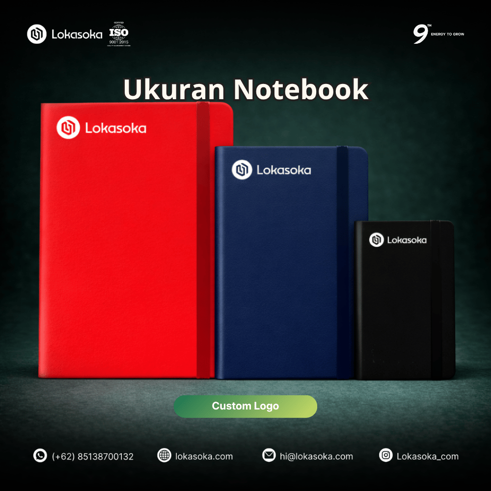 Produksi notebook custom desain minimalis dan agenda tahunan untuk perlengkapan alat tulis kantor atau merchandise promosi perusahaan dari Lokasoka