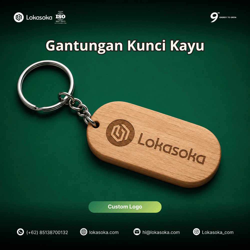 Custom gantungan kunci kayu dan merchandise promosi di Lokasoka