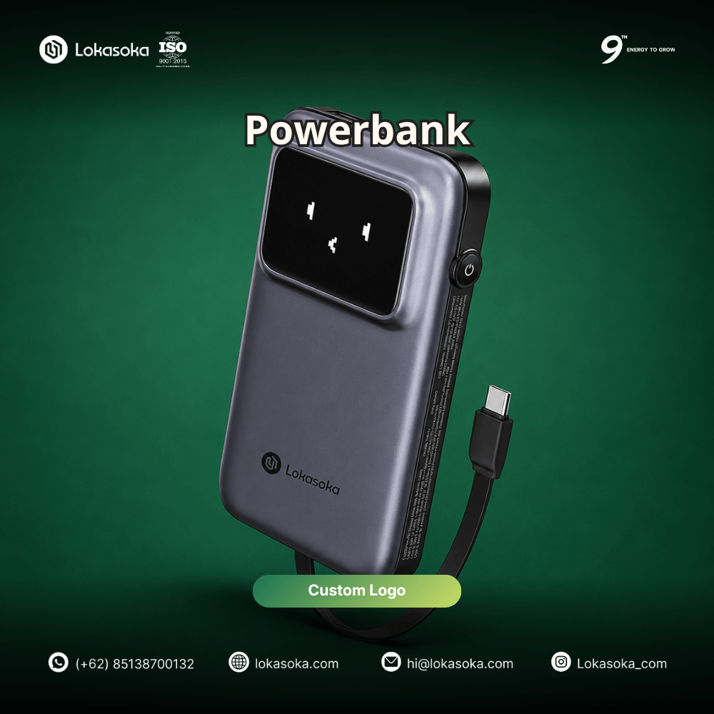 Custom souvenir powerbank untuk corporate gift ke pegawai dan klien di Lokasoka