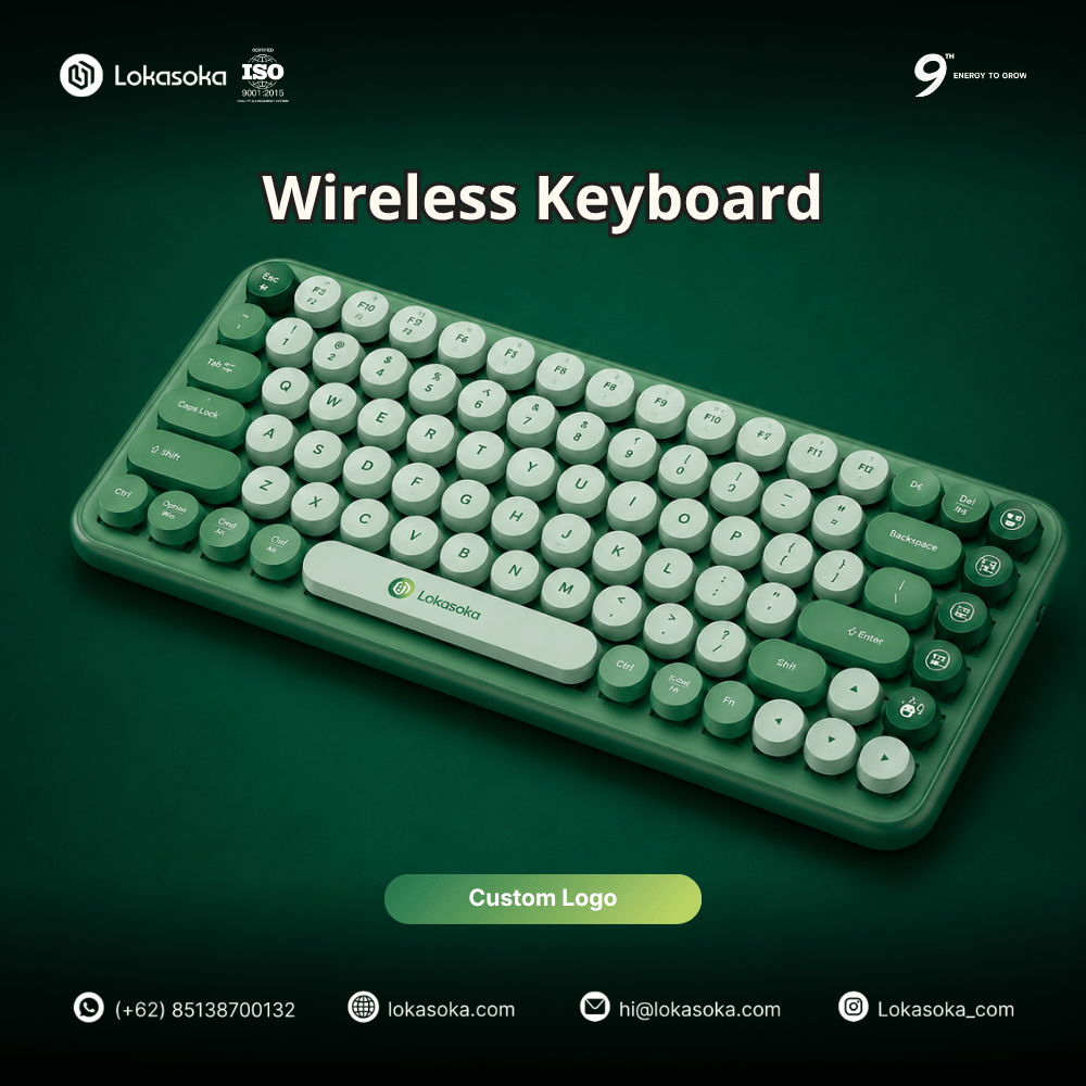 Custom souvenir wireless keyboard untuk mitra perusahaan di Lokasoka