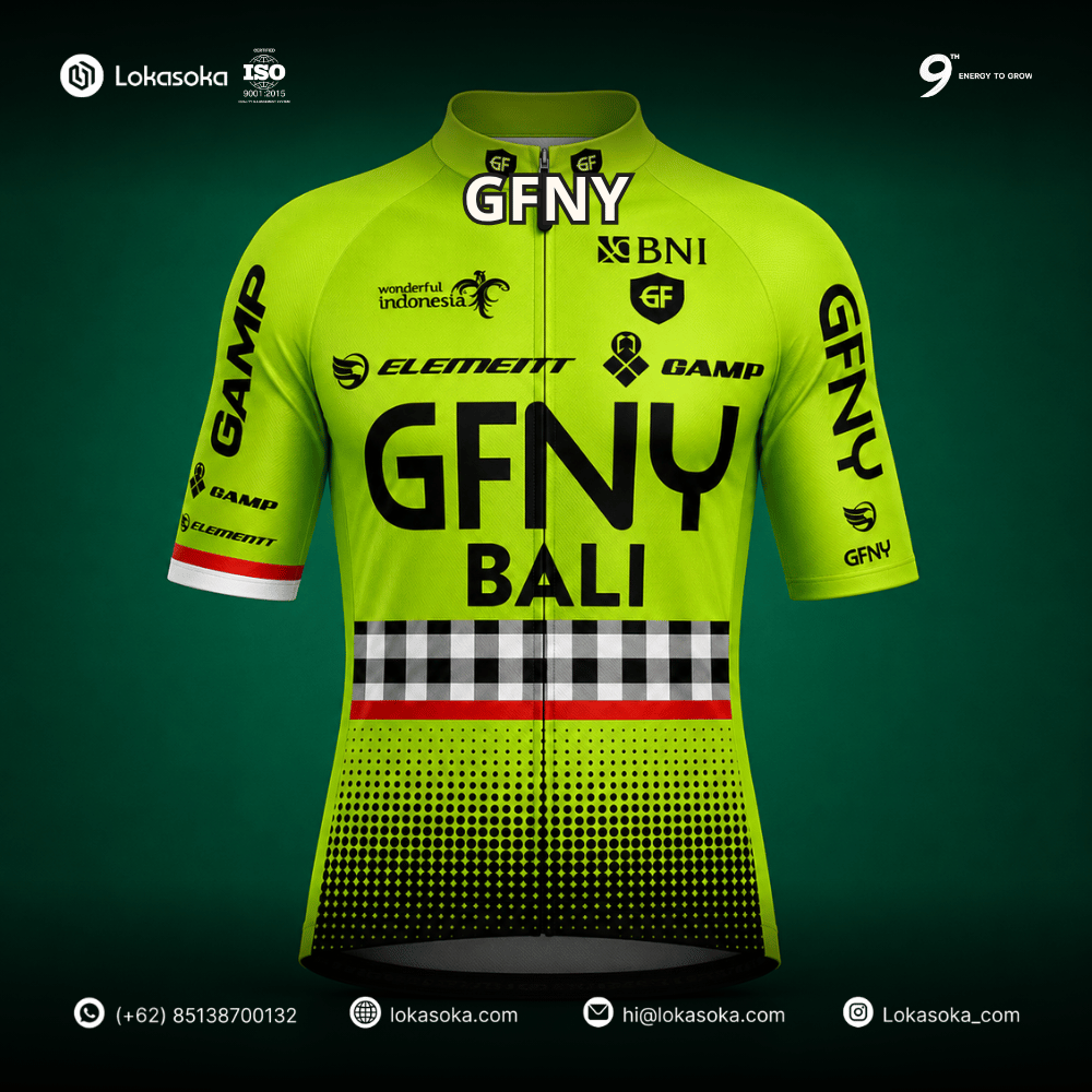 Custom seragam olahraga untuk event kantor oleh GFNY di Lokasoka