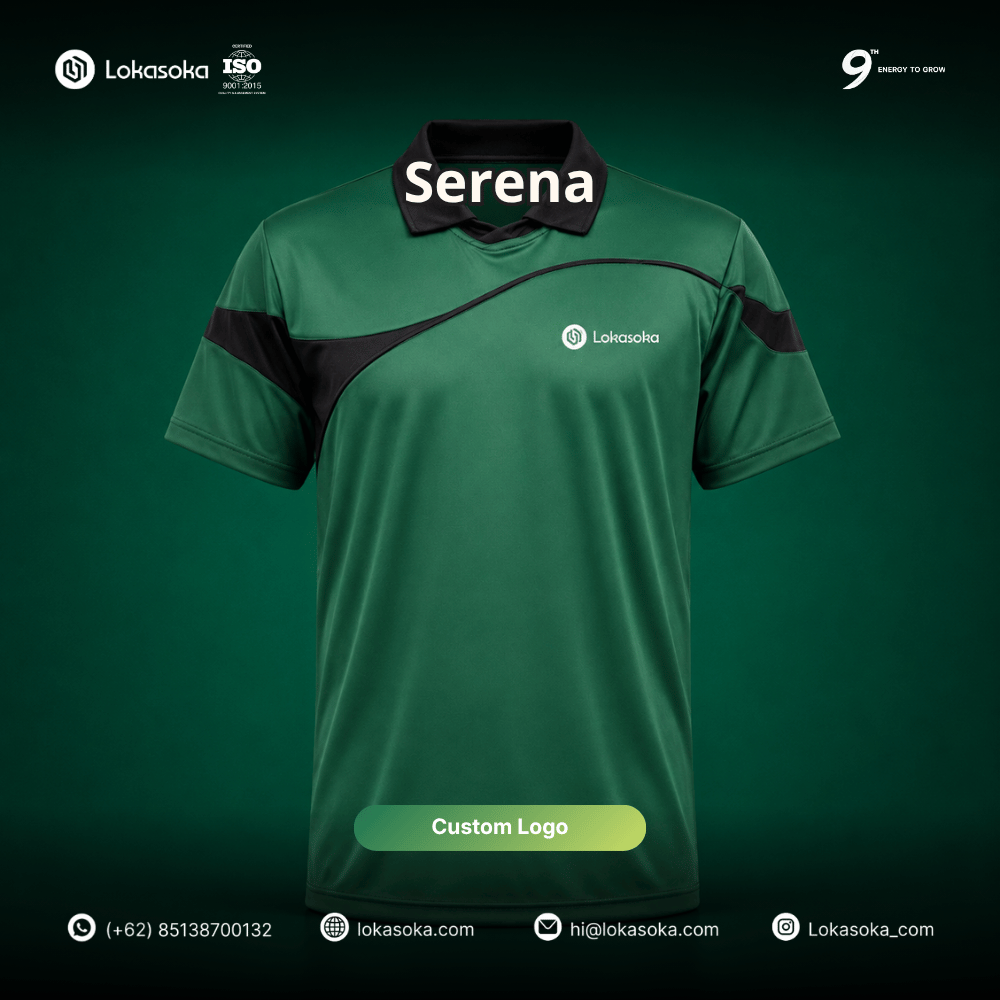 Custom seragam olahraga bahan serena untuk event kantor di Lokasoka