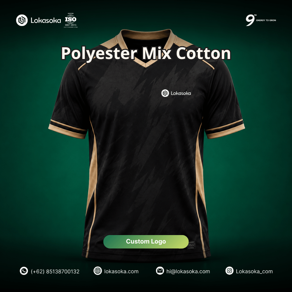 Custom seragam olahraga bahan polyester untuk event kantor di Lokasoka